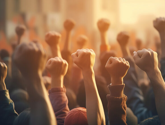 Foto einer Menge von Demonstranten, die für ihre Rechte kämpfen.