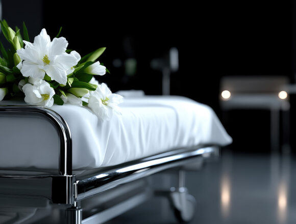 sterbebett Ein Blumenstrauß auf einem Sterbebett