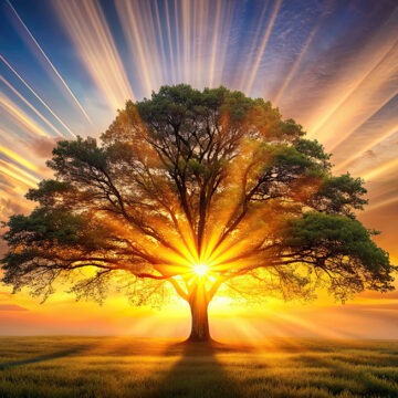 Radiant sunrise shining through branches of a tree of life, sunrise, tree of life, nature, branches, sunlight, glowing