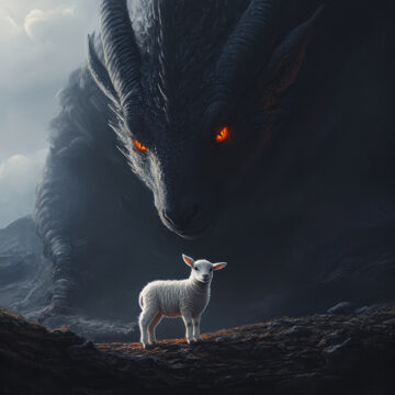 Lamb Beneath Dark Dragon Figure