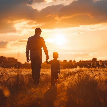An image of a father and boy in the country, depicting fatherhood, country life, farming, and a traditional country lifestyle.