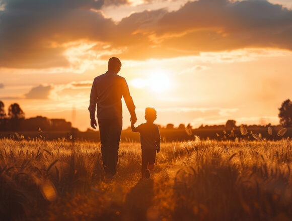 An image of a father and boy in the country, depicting fatherhood, country life, farming, and a traditional country lifestyle.