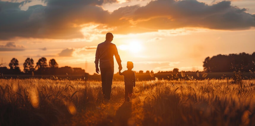 An image of a father and boy in the country, depicting fatherhood, country life, farming, and a traditional country lifestyle.