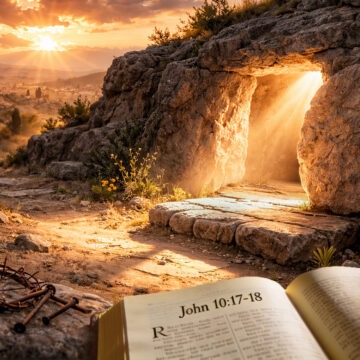 grab-bibel Grab Jesu - Aufgeschlagene Bibel mit der Aufschrift Johannes 10,17–18