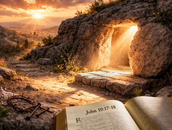 grab-bibel Grab Jesu - Aufgeschlagene Bibel mit der Aufschrift Johannes 10,17–18