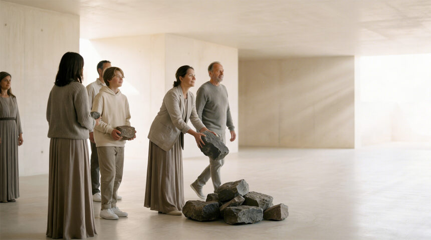 last-ablegen Menschen legen Lasten ab.