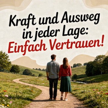 einfach-vertrauen Mann und Frau gehen Hand in Hand. Darüber steht: Kraft und Ausweg in jeder Lage: Einfach vertrauen!