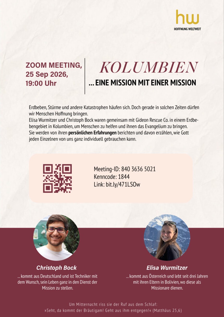 Einladung September KOLUMBIEN … EINE MISSION MIT EINER MISSION – ZOOM MEETING